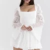 Sancia White Lace Puff Sleeve Mini Dress