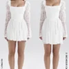 Sancia White Lace Puff Sleeve Mini Dress
