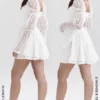 Sancia White Lace Puff Sleeve Mini Dress