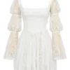 Sancia White Lace Puff Sleeve Mini Dress