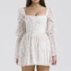 Sancia White Posy Print Puff Sleeve Mini Dress