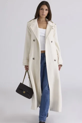 Sander Cream Double Breasted Funnel Neck Coat