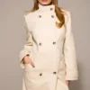 Sander Cream Double Breasted Funnel Neck Coat