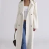Sander Cream Double Breasted Funnel Neck Coat