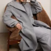 Sander Grey Double Breasted Funnel Neck Coat