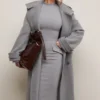 Sander Grey Double Breasted Funnel Neck Coat