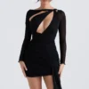 Santa Black Glitter Cutout Mini Dress