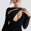 Santa Black Glitter Cutout Mini Dress