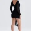Santa Black Glitter Cutout Mini Dress