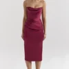 Santana Berry Satin Strapless Midi Dress