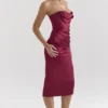 Santana Berry Satin Strapless Midi Dress