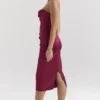 Santana Berry Satin Strapless Midi Dress