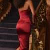 Santana Berry Satin Strapless Midi Dress