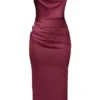 Santana Berry Satin Strapless Midi Dress
