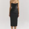 Santana Black Satin Strapless Midi Dress