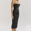 Santana Black Satin Strapless Midi Dress