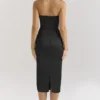 Santana Black Satin Strapless Midi Dress