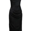 Santana Black Satin Strapless Midi Dress
