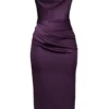Santana Grape Satin Strapless Midi Dress