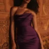 Santana Grape Satin Strapless Midi Dress
