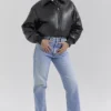 Sante Black Vegan Leather Bomber Jacket