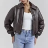 Sante Dark Brown Vegan Leather Bomber Jacket