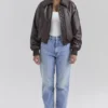 Sante Dark Brown Vegan Leather Bomber Jacket