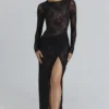 Sapphira Black Lace Asymmetric Maxi Dress – Limited Edition
