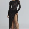 Sapphira Black Lace Asymmetric Maxi Dress – Limited Edition
