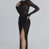 Sapphira Black Lace Asymmetric Maxi Dress – Limited Edition