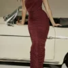 Sapphire Wine Gathered Maxi Dress
