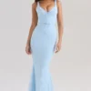 Sarai Blue Lace Godet Maxi Dress