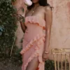 Sarina Apricot Ruffle Maxi Dress