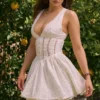 Sarita White Cotton Broderie Anglais Plunge Mini Dress
