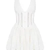 Sarita White Cotton Broderie Anglais Plunge Mini Dress