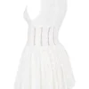 Sarita White Cotton Broderie Anglais Plunge Mini Dress