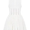 Sarita White Cotton Broderie Anglais Plunge Mini Dress