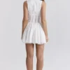 Sarita White Cotton Broderie Anglais Plunge Mini Dress