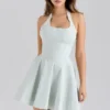 Sasha Pistachio Stretch Cotton Halter Neck Mini Dress