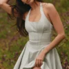 Sasha Pistachio Stretch Cotton Halter Neck Mini Dress