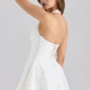 Sasha White Stretch Cotton Halter Neck Mini Dress