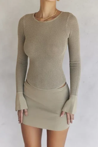 Savannah Taupe Knit Long Sleeve Top