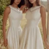 Scarlett White Cotton Lace Trim Waist Cinch Midi Dress