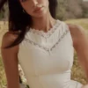 Scarlett White Cotton Lace Trim Waist Cinch Midi Dress