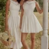 Scarlett White Cotton Lace Trim Waist Cinch Midi Dress