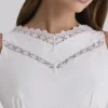 Scarlett White Cotton Lace Trim Waist Cinch Midi Dress