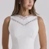 Scarlett White Cotton Lace Trim Waist Cinch Midi Dress