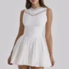 Scarlett White Embroidered Cotton Lace Trim Mini Dress
