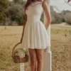 Scarlett White Embroidered Cotton Lace Trim Mini Dress