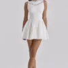 Scarlett White Embroidered Cotton Lace Trim Mini Dress